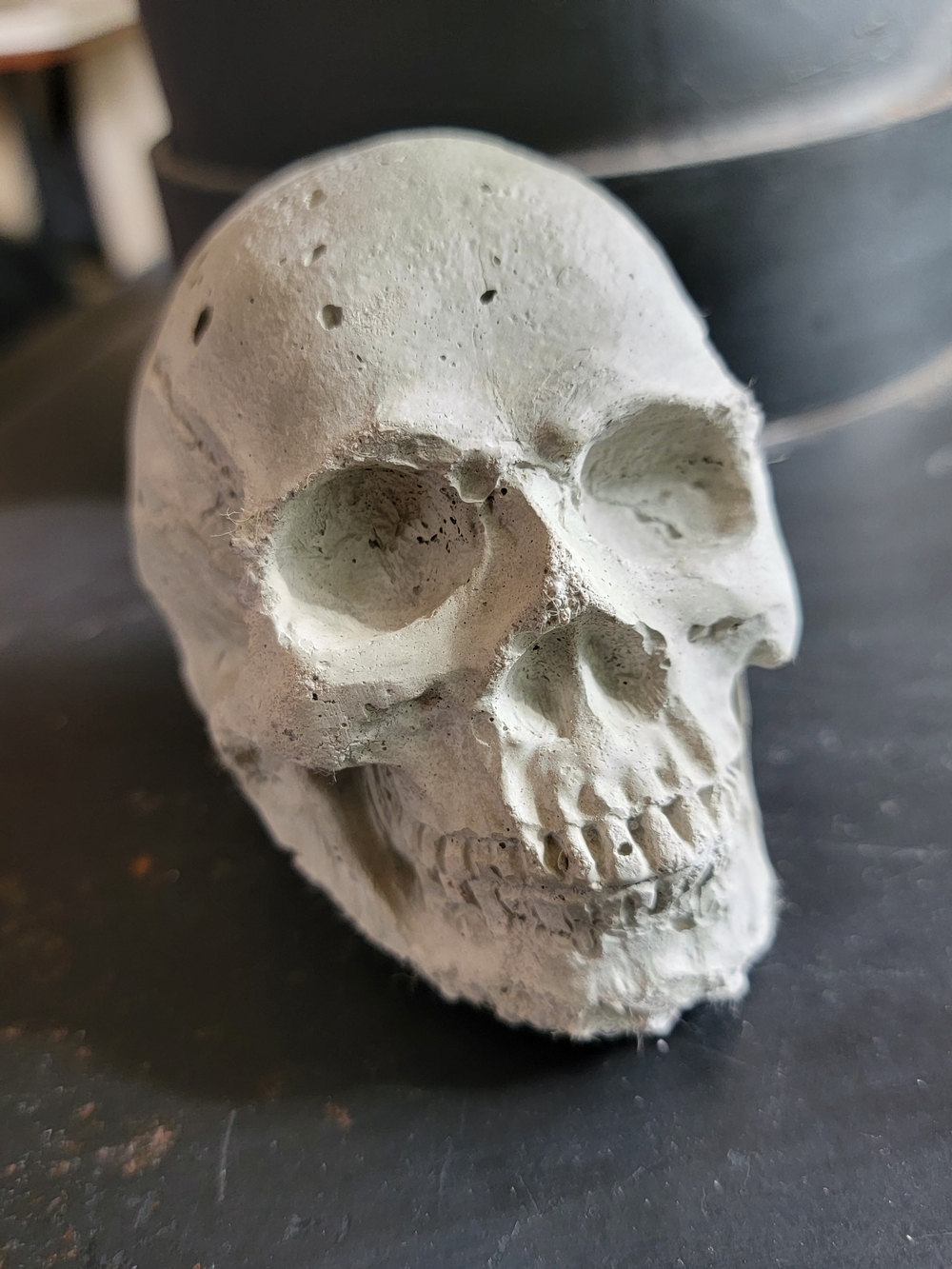 Concrete Skull Sculpture - White Decorative Home Art